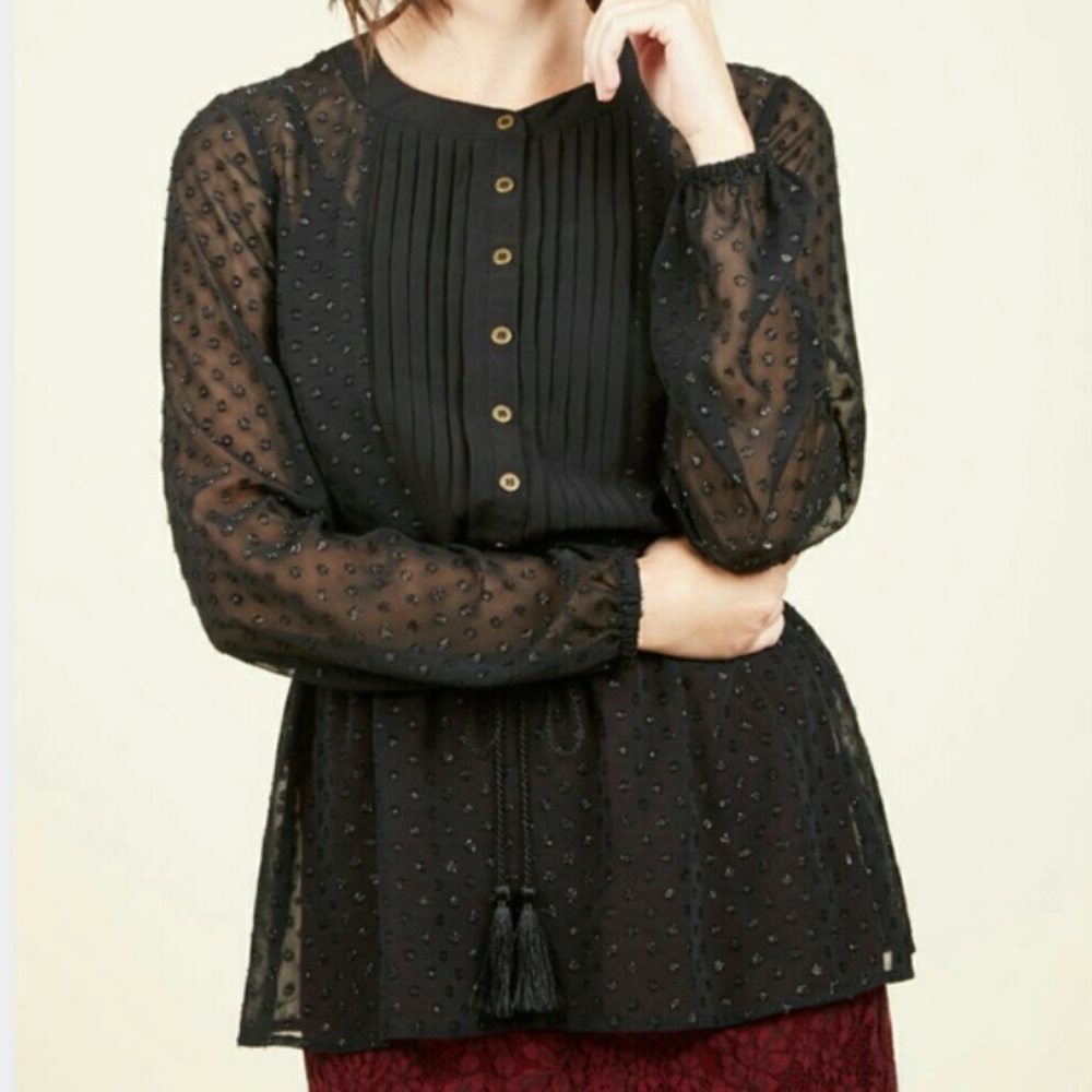 ModCloth Sheer textured polkadot blouse